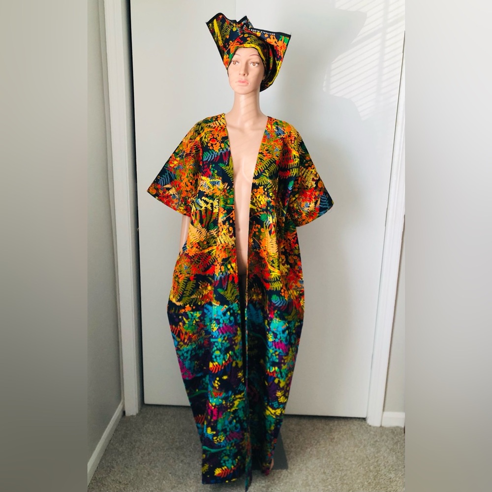 Vibrant Multicolor African wax print Women's kimono Kaftan